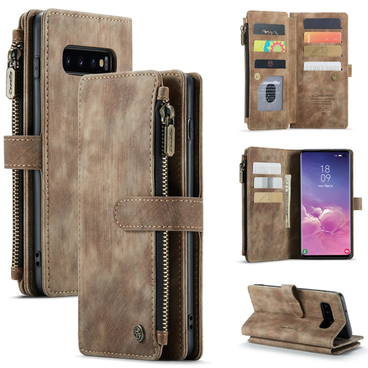 CaseMe-C30 PU + TPU Multifunctional Horizontal Flip Leather Case with Holder & Card Slot & Wallet & Zipper Pocket – Card Slot, Flip, Leather, For Samsung Galaxy A12, For Samsung Galaxy A52 5G / 4G, For Samsung Galaxy Note10+ For Samsung Galaxy S10 Brown