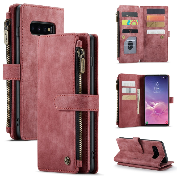 CaseMe-C30 PU + TPU Multifunctional Horizontal Flip Leather Case with Holder & Card Slot & Wallet & Zipper Pocket – Card Slot, Flip, Leather, For Samsung Galaxy A12, For Samsung Galaxy A52 5G / 4G, For Samsung Galaxy Note10+ For Samsung Galaxy S10 Red
