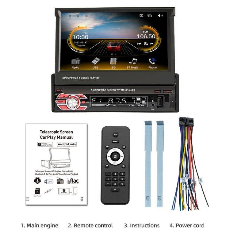 9601C HD 7 inch Universal Car Manually Retractable Screen MP5 Player with Carplay, Support FM & Bluetooth & TF Card, 9601C – Card Slot, Bluetooth, TPU
