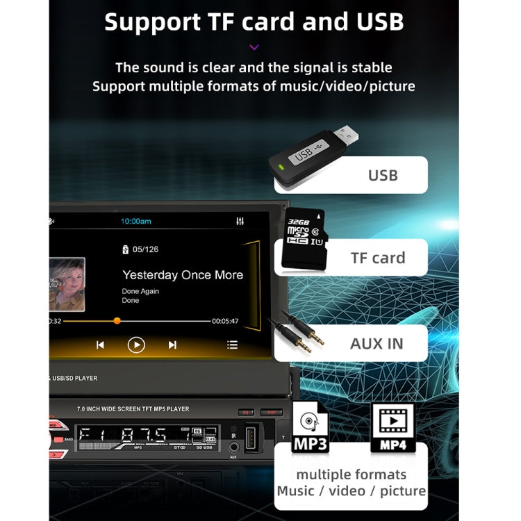 9601C HD 7 inch Universal Car Manually Retractable Screen MP5 Player with Carplay, Support FM & Bluetooth & TF Card, 9601C – Card Slot, Bluetooth, TPU