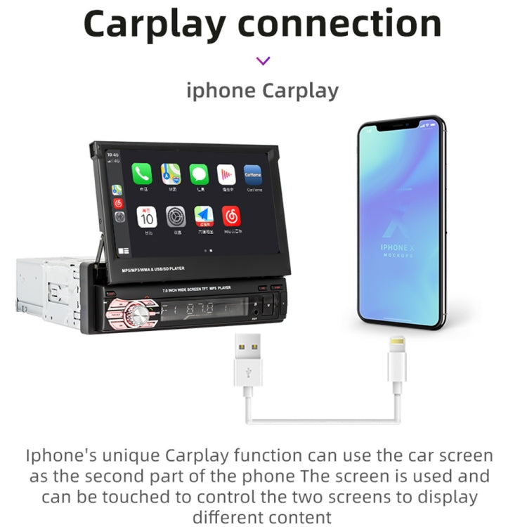 9601C HD 7 inch Universal Car Manually Retractable Screen MP5 Player with Carplay, Support FM & Bluetooth & TF Card, 9601C – Card Slot, Bluetooth, TPU