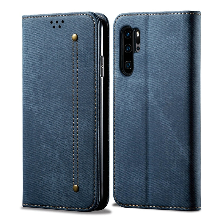 Denim Texture Casual Style Horizontal Flip Leather Case with Holder & Card Slots & Wallet – Card Slot, Flip, Leather, For OPPO A9 / F11, For OPPO Reno 2, For Huawei Mate 30, For Huawei P30 Pro, For Huawei P30, For Huawei P Smart Z / Y9 Prime For Huawei P30 Pro Blue