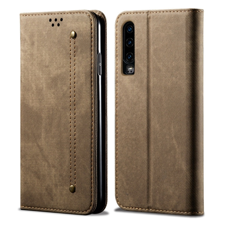Denim Texture Casual Style Horizontal Flip Leather Case with Holder & Card Slots & Wallet – Card Slot, Flip, Leather, For OPPO A9 / F11, For OPPO Reno 2, For Huawei Mate 30, For Huawei P30 Pro, For Huawei P30, For Huawei P Smart Z / Y9 Prime For Huawei P30 Khaki