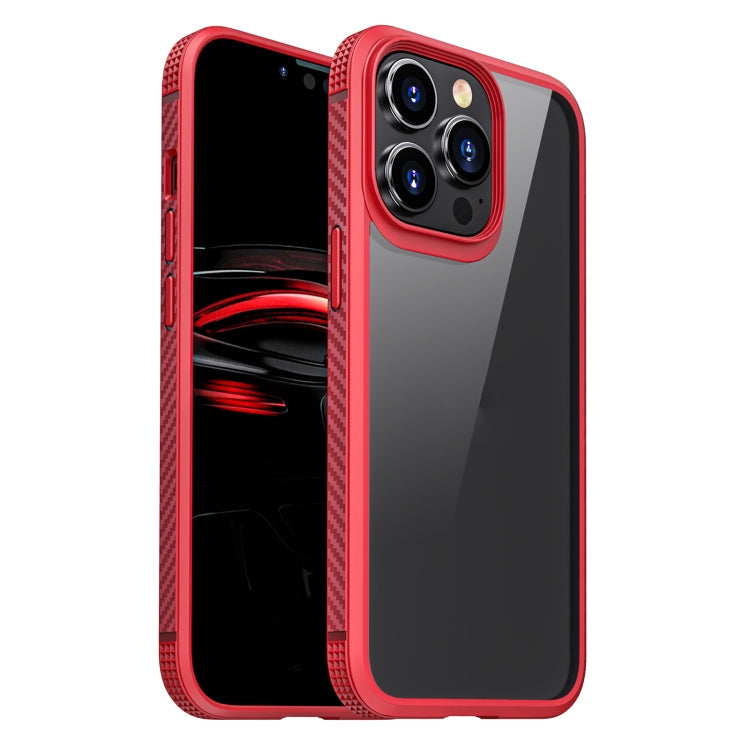 MG Series Carbon Fiber TPU + Clear PC Four-corner Airbag Shockproof Case, For iPhone 13 Pro, For iPhone 13 Pro Max For iPhone 13 Pro Red