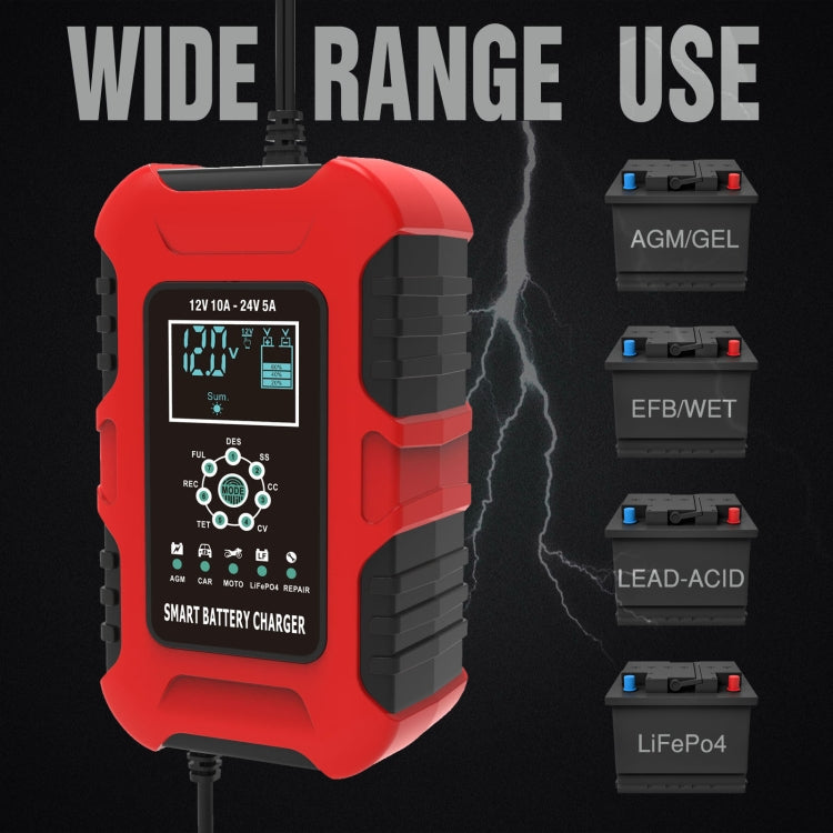 FOXSUR 10A 12V 7-segment Motorcycle / Car Smart Battery Charger, EU Plug, UK Plug, US Plug
