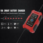 FOXSUR 10A 12V 7-segment Motorcycle / Car Smart Battery Charger, EU Plug, UK Plug, US Plug