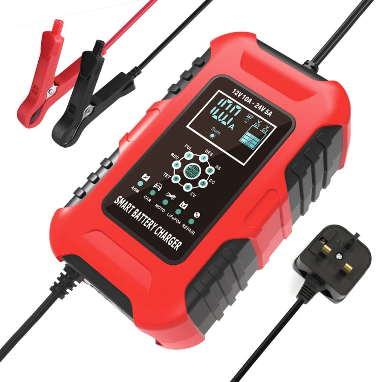 FOXSUR 10A 12V 7-segment Motorcycle / Car Smart Battery Charger, EU Plug, UK Plug, US Plug – TPU UK Plug Red