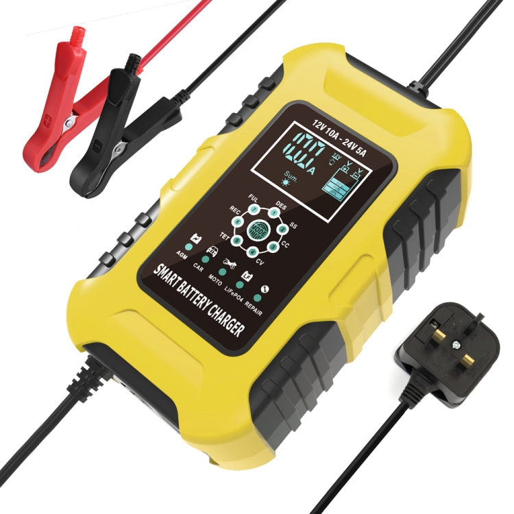 FOXSUR 10A 12V 7-segment Motorcycle / Car Smart Battery Charger, EU Plug, UK Plug, US Plug – TPU UK Plug Yellow