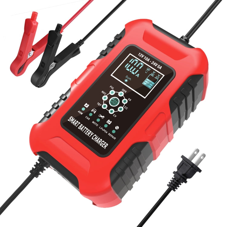 FOXSUR 10A 12V 7-segment Motorcycle / Car Smart Battery Charger, EU Plug, UK Plug, US Plug – TPU US Plug Red