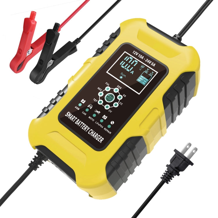FOXSUR 10A 12V 7-segment Motorcycle / Car Smart Battery Charger, EU Plug, UK Plug, US Plug – TPU US Plug Yellow