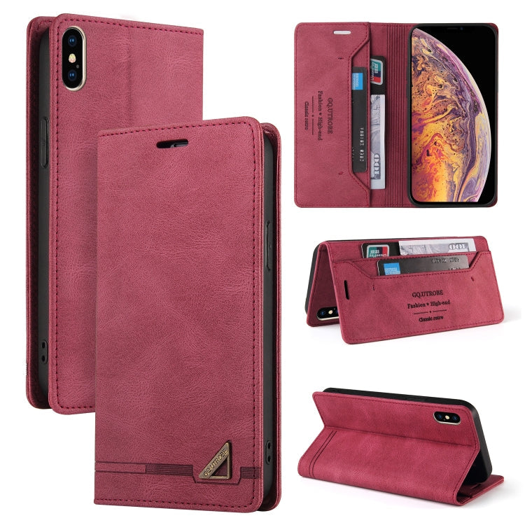Skin Feel Anti-theft Brush Horizontal Flip Leather Case with Holder & Card Slots & Wallet – Card Slot, Flip, Leather, For iPhone X / XS, For iPhone SE 2022 / SE 2020 / 8 / 7, For iPhone 8 Plus & 7 Plus For iPhone X XS Wine Red