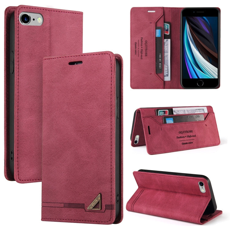 Skin Feel Anti-theft Brush Horizontal Flip Leather Case with Holder & Card Slots & Wallet – Card Slot, Flip, Leather, For iPhone X / XS, For iPhone SE 2022 / SE 2020 / 8 / 7, For iPhone 8 Plus & 7 Plus For iPhone SE 2022 SE 2020 8 7 Wine Red