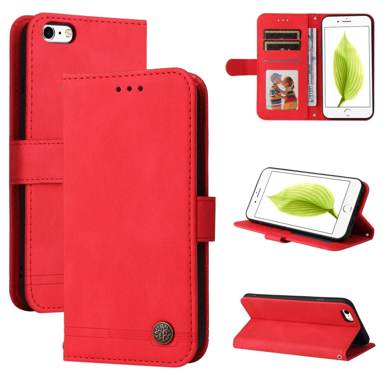 Skin Feel Life Tree Metal Button Horizontal Flip Leather Case with Holder & Card Slot & Wallet & Photo Frame & Strap, For iPhone 6 / 6s, For iPhone 6 Plus / 6s Plus For iPhone 6 6s Red