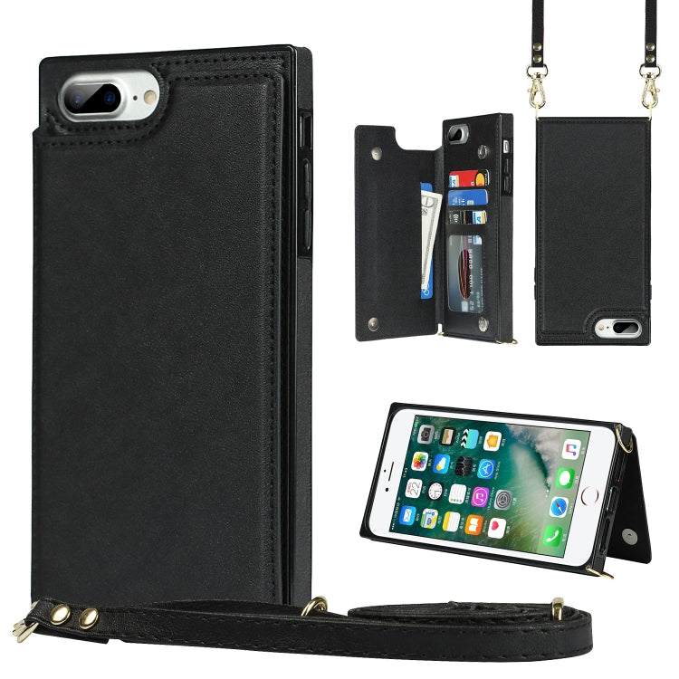 Cross-body Square Double Buckle Flip Card Bag TPU+PU Case with Card... (iPhone 8 Plus) For iPhone 8 Plus 7 Plus Black