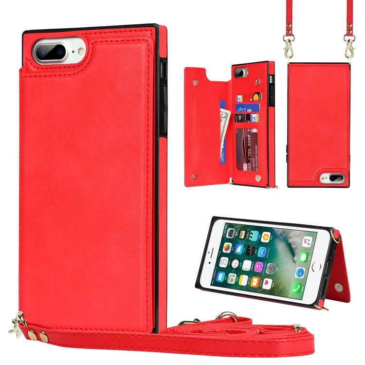 Cross-body Square Double Buckle Flip Card Bag TPU+PU Case with Card... (iPhone 8 Plus) For iPhone 8 Plus 7 Plus Red