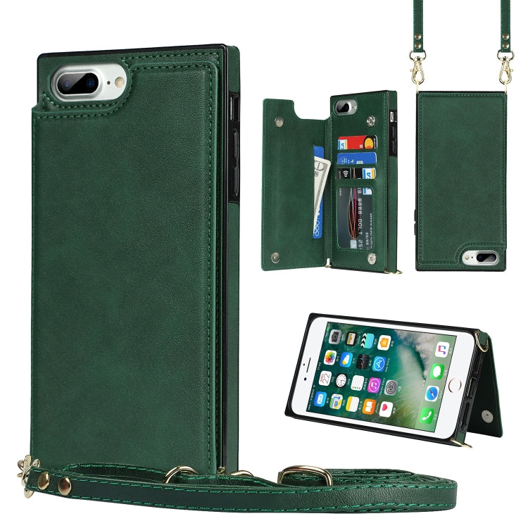 Cross-body Square Double Buckle Flip Card Bag TPU+PU Case with Card... (iPhone 8 Plus) For iPhone 8 Plus 7 Plus Green
