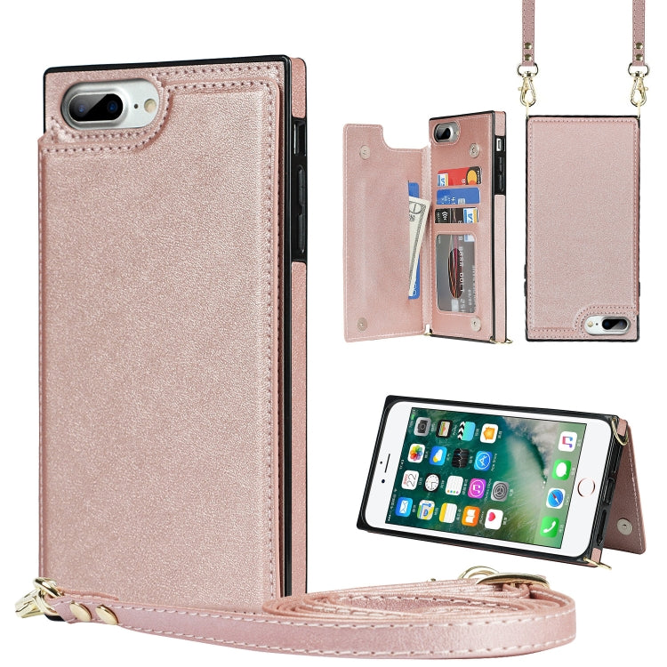 Cross-body Square Double Buckle Flip Card Bag TPU+PU Case with Card... (iPhone 8 Plus) For iPhone 8 Plus 7 Plus Rose Gold