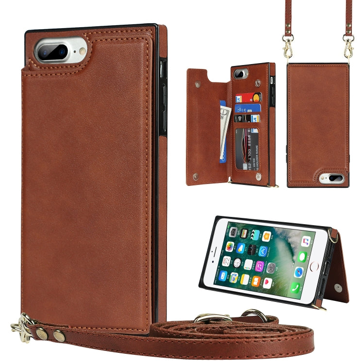 Cross-body Square Double Buckle Flip Card Bag TPU+PU Case with Card... (iPhone 8 Plus) For iPhone 8 Plus 7 Plus Brown