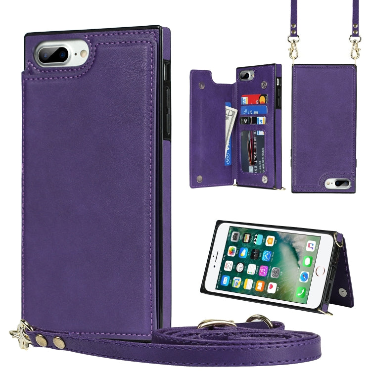 Cross-body Square Double Buckle Flip Card Bag TPU+PU Case with Card... (iPhone 8 Plus) For iPhone SE 2022 SE 2020 8 7 Purple