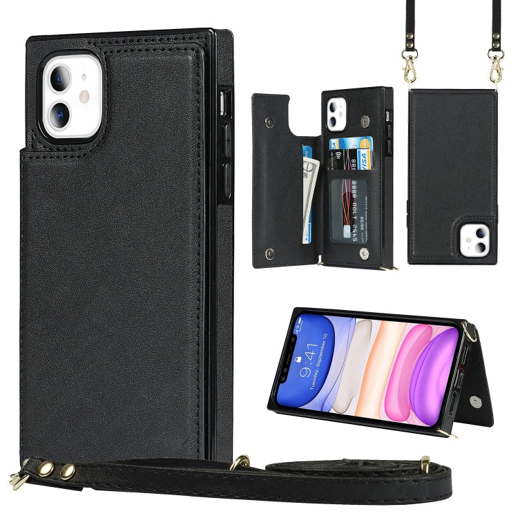 Cross-body Square Double Buckle Flip Card Bag TPU+PU Case with Card... (iPhone 8 Plus) For iPhone 11 Black