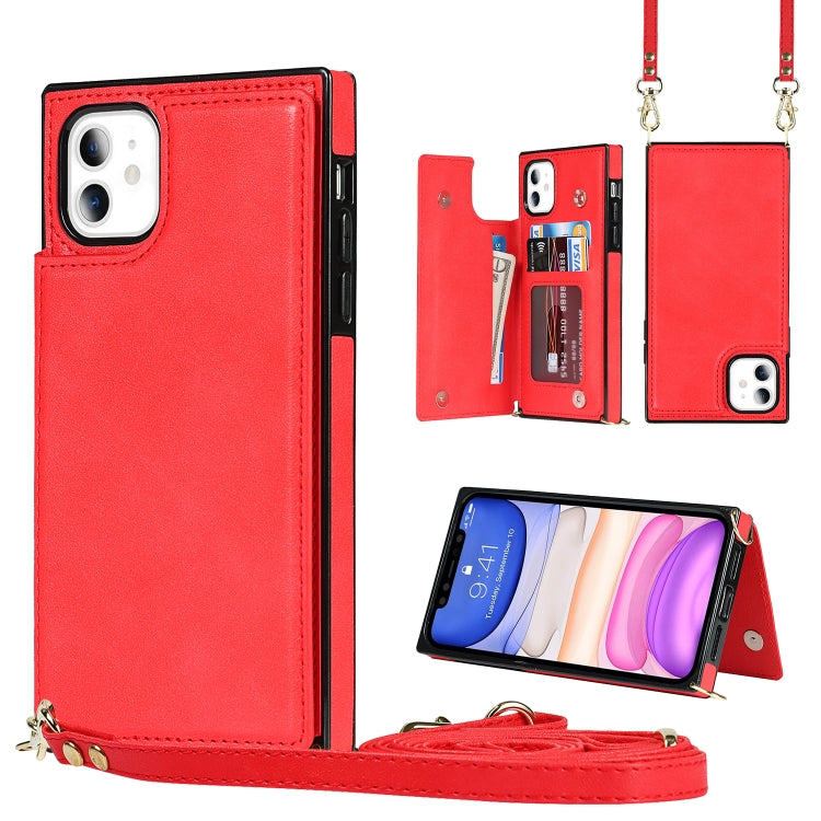 Cross-body Square Double Buckle Flip Card Bag TPU+PU Case with Card... (iPhone 8 Plus) For iPhone 11 Red