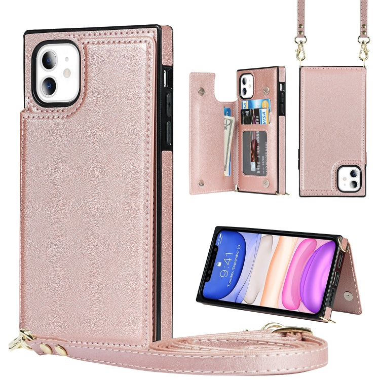 Cross-body Square Double Buckle Flip Card Bag TPU+PU Case with Card... (iPhone 8 Plus) For iPhone 11 Rose Gold