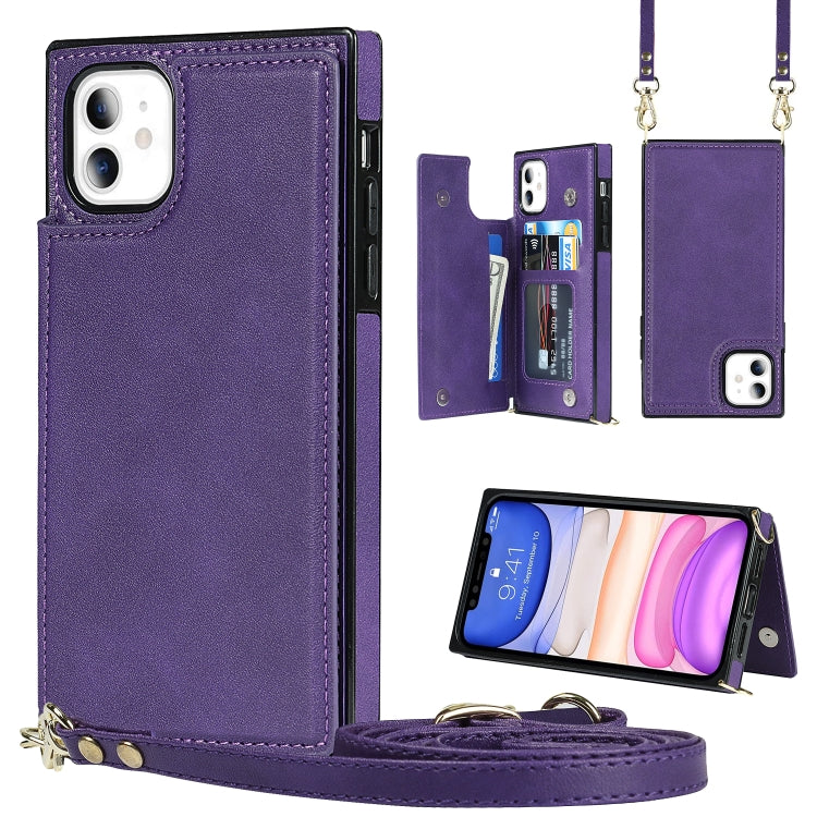 Cross-body Square Double Buckle Flip Card Bag TPU+PU Case with Card... (iPhone 8 Plus) For iPhone 11 Purple