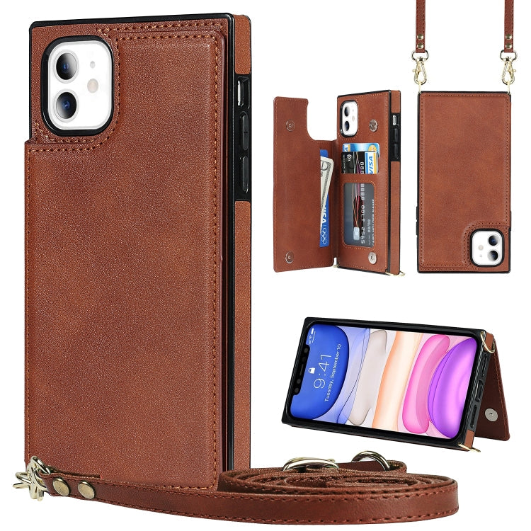 Cross-body Square Double Buckle Flip Card Bag TPU+PU Case with Card... (iPhone 8 Plus) For iPhone 11 Brown