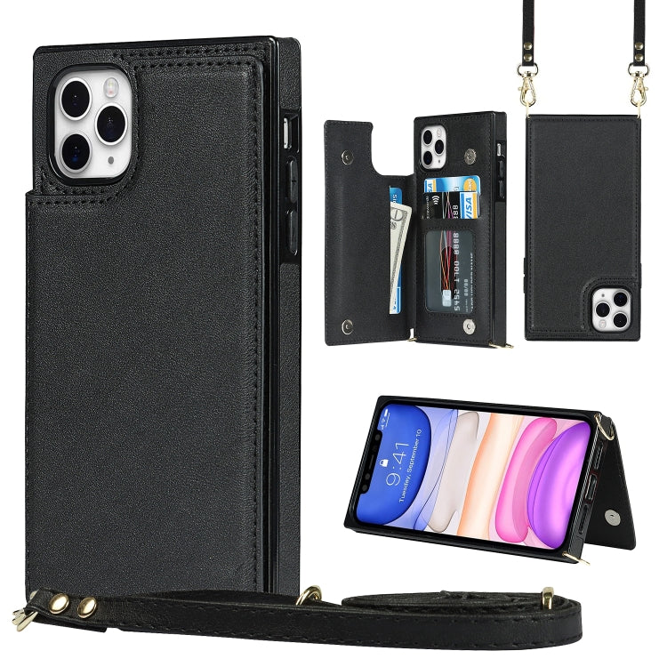 Cross-body Square Double Buckle Flip Card Bag TPU+PU Case with Card... (iPhone 8 Plus) For iPhone 11 Pro Black