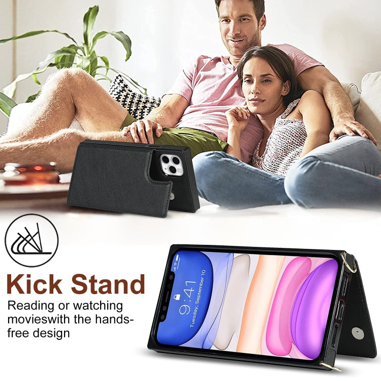 Cross-body Square Double Buckle Flip Card Bag TPU+PU Case with Card... (iPhone 11 Pro Max)