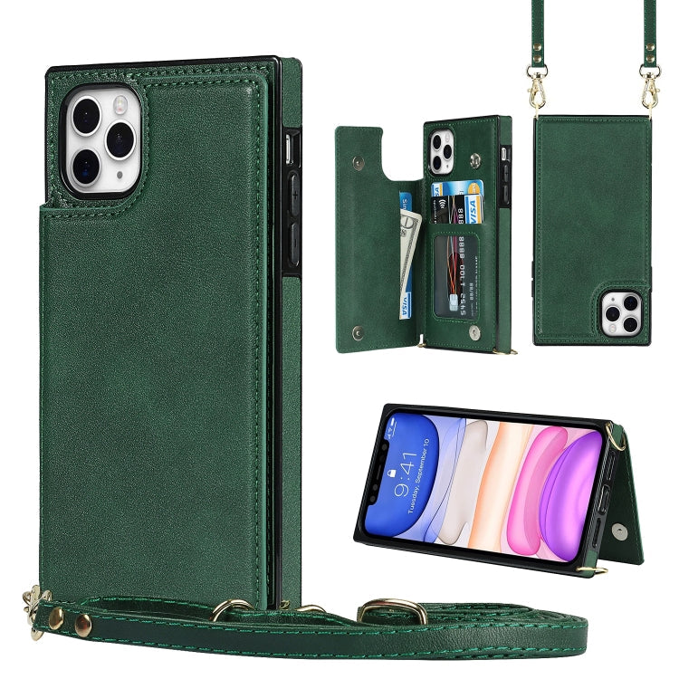 Cross-body Square Double Buckle Flip Card Bag TPU+PU Case with Card... (iPhone 11 Pro Max) For iPhone 11 Pro Max Green