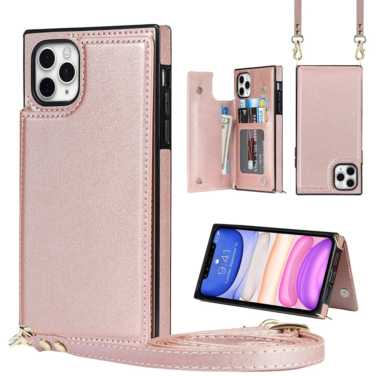 Cross-body Square Double Buckle Flip Card Bag TPU+PU Case with Card... (iPhone 11 Pro Max) For iPhone 11 Pro Max Rose Gold