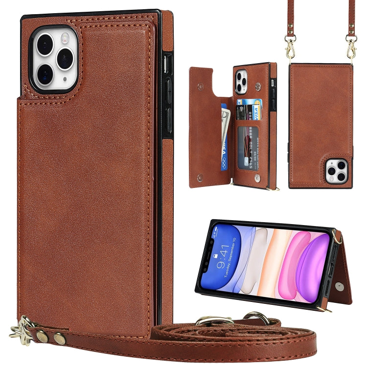 Cross-body Square Double Buckle Flip Card Bag TPU+PU Case with Card... (iPhone 11 Pro Max) For iPhone 11 Pro Max Brown