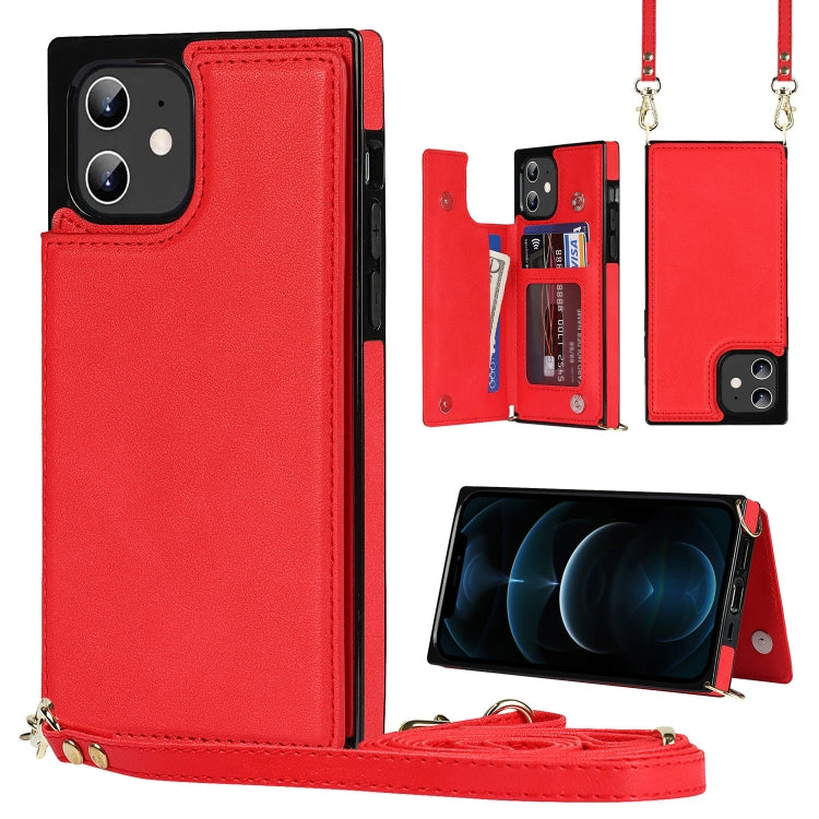 Cross-body Square Double Buckle Flip Card Bag TPU+PU Case with Card... (iPhone 11 Pro Max) For iPhone 12 mini Red