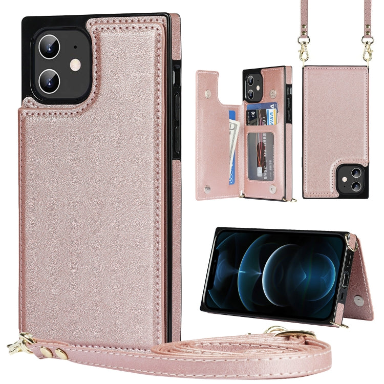 Cross-body Square Double Buckle Flip Card Bag TPU+PU Case with Card... (iPhone 11 Pro Max) For iPhone 12 mini Rose Gold