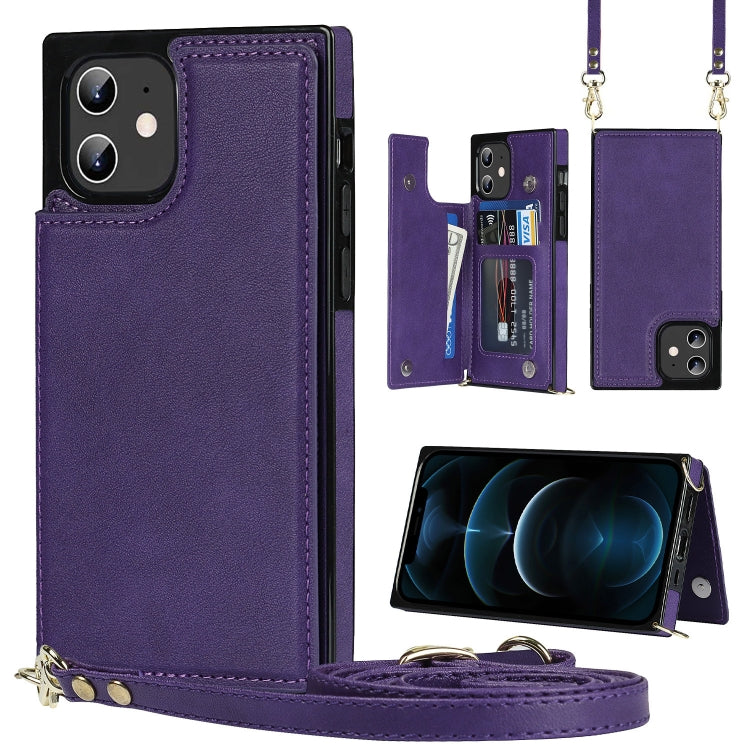 Cross-body Square Double Buckle Flip Card Bag TPU+PU Case with Card... (iPhone 11 Pro Max) For iPhone 12 mini Purple