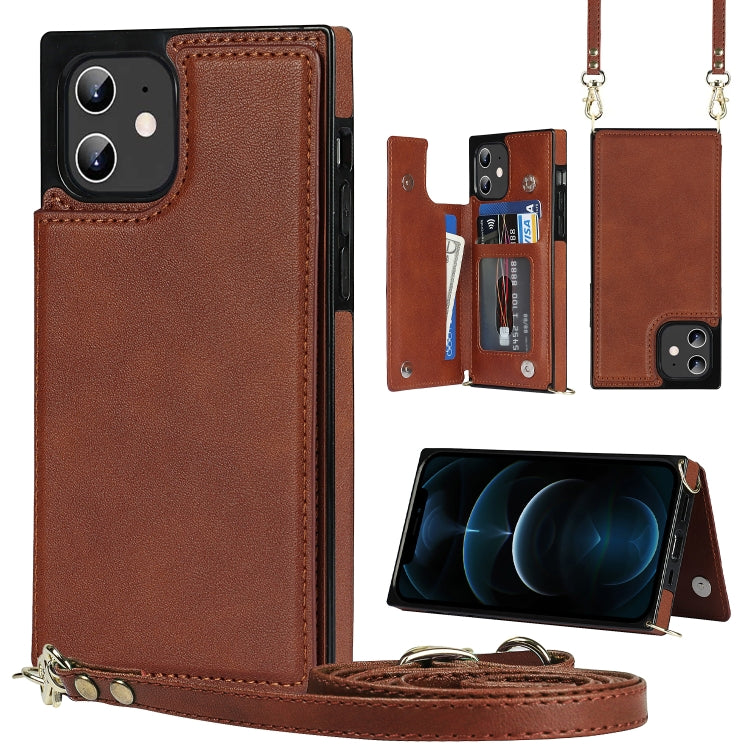 Cross-body Square Double Buckle Flip Card Bag TPU+PU Case with Card... (iPhone 11 Pro Max) For iPhone 12 12 Pro Brown