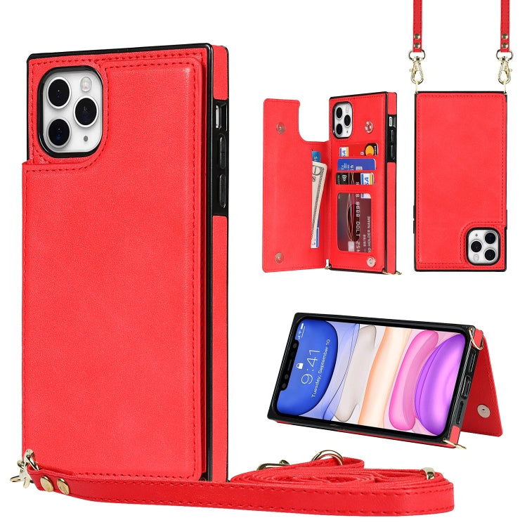Cross-body Square Double Buckle Flip Card Bag TPU+PU Case with Card... (iPhone 11 Pro Max) For iPhone 12 Pro Max Red