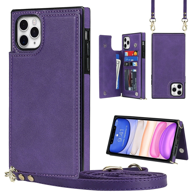 Cross-body Square Double Buckle Flip Card Bag TPU+PU Case with Card... (iPhone 11 Pro Max) For iPhone 12 Pro Max Purple