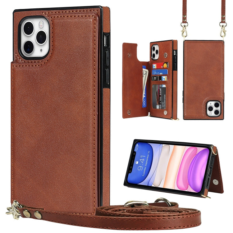 Cross-body Square Double Buckle Flip Card Bag TPU+PU Case with Card... (iPhone 11 Pro Max) For iPhone 12 Pro Max Brown