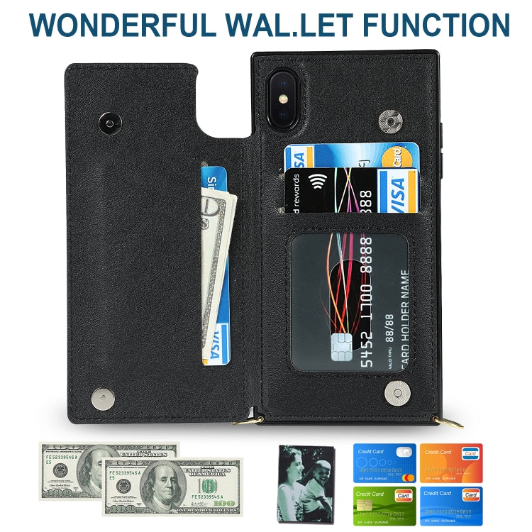 Cross-body Square Double Buckle Flip Card Bag TPU+PU Case with Card... (iPhone XS)