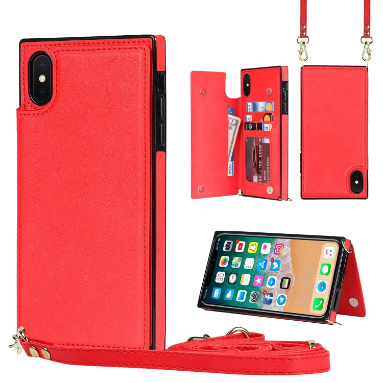 Cross-body Square Double Buckle Flip Card Bag TPU+PU Case with Card... (iPhone XS) For iPhone XS X Red