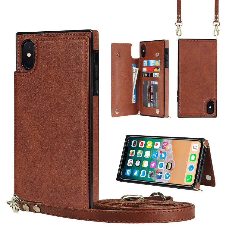 Cross-body Square Double Buckle Flip Card Bag TPU+PU Case with Card... (iPhone XS) For iPhone XS X Brown