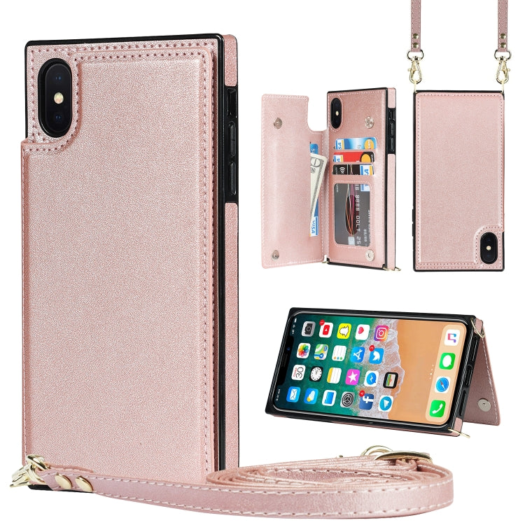 Cross-body Square Double Buckle Flip Card Bag TPU+PU Case with Card... (iPhone XS) For iPhone XS Max Rose Gold