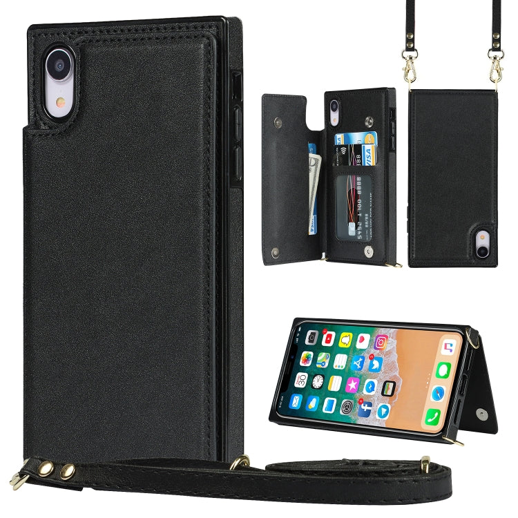 Cross-body Square Double Buckle Flip Card Bag TPU+PU Case with Card... (iPhone XS) For iPhone XR Black