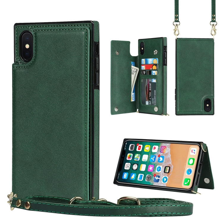 Cross-body Square Double Buckle Flip Card Bag TPU+PU Case with Card... (iPhone XS) For iPhone XR Green