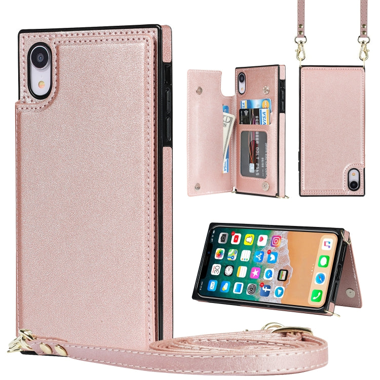 Cross-body Square Double Buckle Flip Card Bag TPU+PU Case with Card... (iPhone XS) For iPhone XR Rose Gold