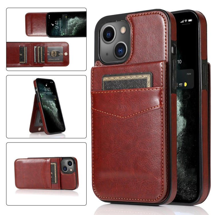 Solid Color PC + TPU Protective Case with Holder & Card Slots, For... (iPhone 13 mini) For iPhone 13 mini Brown