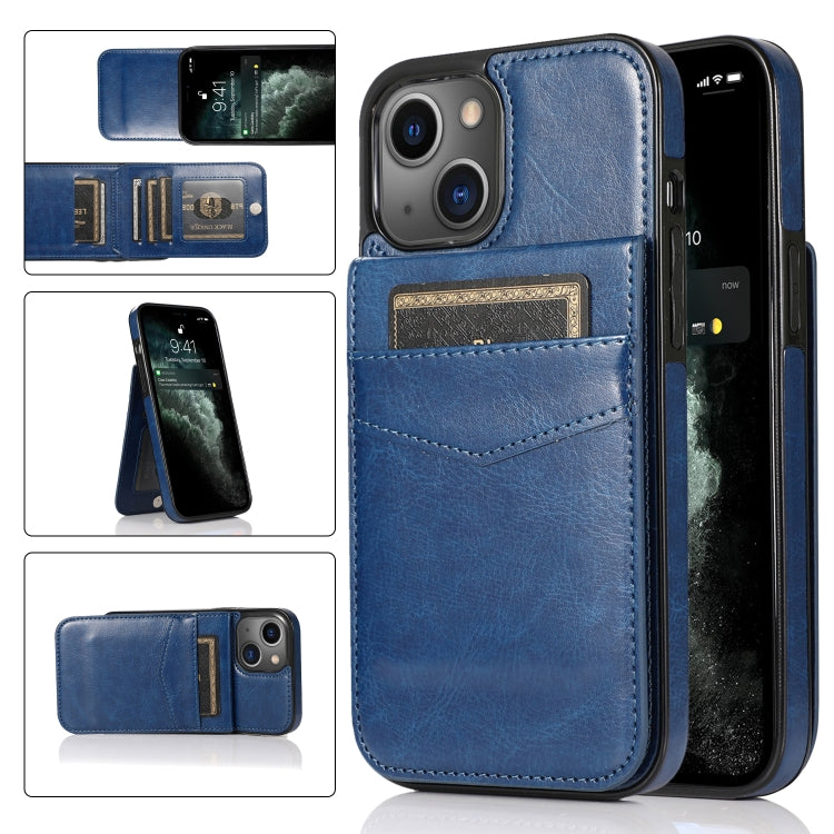 Solid Color PC + TPU Protective Case with Holder & Card Slots, For... (iPhone 13 mini) For iPhone 13 mini Blue