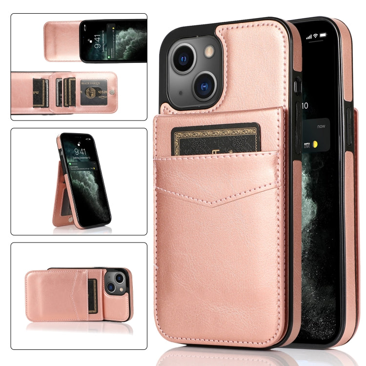 Solid Color PC + TPU Protective Case with Holder & Card Slots, For... (iPhone 13 mini) For iPhone 13 mini Rose Gold